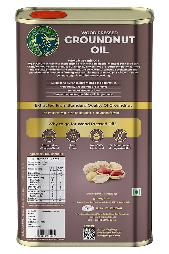 Groundnut oil 5 litre | Kacchi Ghani | Virgin | Unrefined | Cold pressed |100% Natural cooking oil