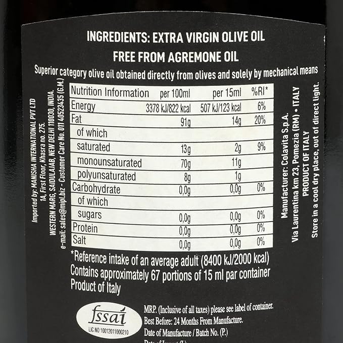 Extra Virgin Olive Oil (1L) | Cold Pressed Oil from Italian grown Olives | Premium Olive Oil for Cooking, Dips and Marinades | Timeless Bottle Pack