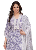Amayra Women's Pure Cotton Printed Straight Kurta Set with Palazzo Pants & Dupatta- Ethnic Wear, Purple