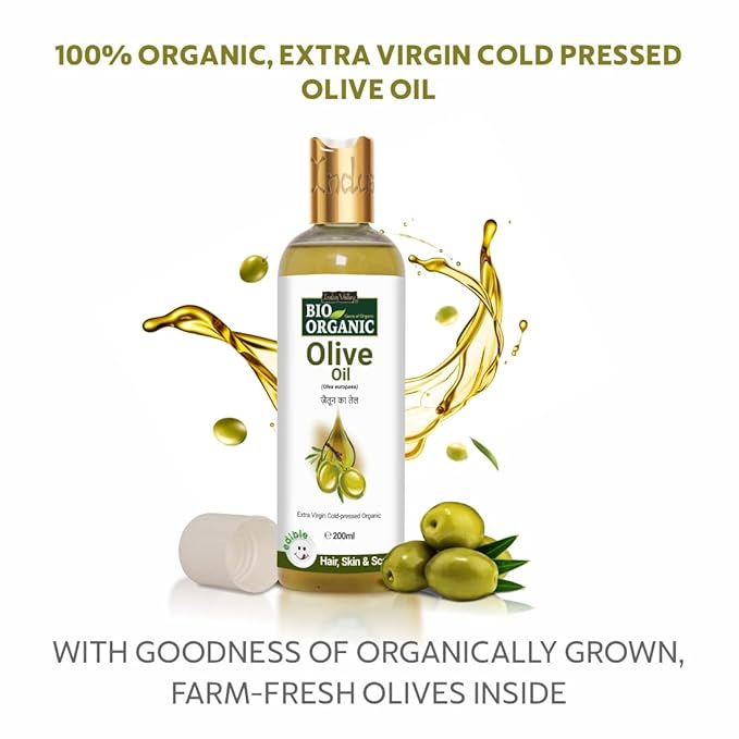 Bio Organic Pure Extra Virgin Olive Oil 100% Organic Cold Pressed Edible Cooking Oil Massage Oil for Baby, Skin Care & Hair Care (200ml)