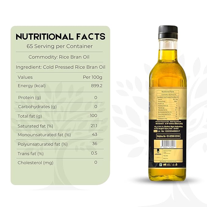 Cold Pressed Rice Bran Oil - 5 Liter | Bottle | Kolhu/Kacchi Ghani/Chekku | 100% Pure & Natural | Chemical-Free | Wood Pressed Rice Bran Oil for Cooking (5l (Pack of 1))
