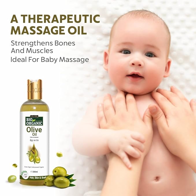 Bio Organic Pure Extra Virgin Olive Oil 100% Organic Cold Pressed Edible Cooking Oil Massage Oil for Baby, Skin Care & Hair Care (200ml)