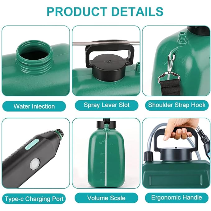 5L Electric Sprayer, 3m Pipe Pressure Agriculture Sprayer Pump, USB Rechargeable Telescopic Spray Pump, with 2 Nozzles, USB Rechargeable for Gardening, Green
