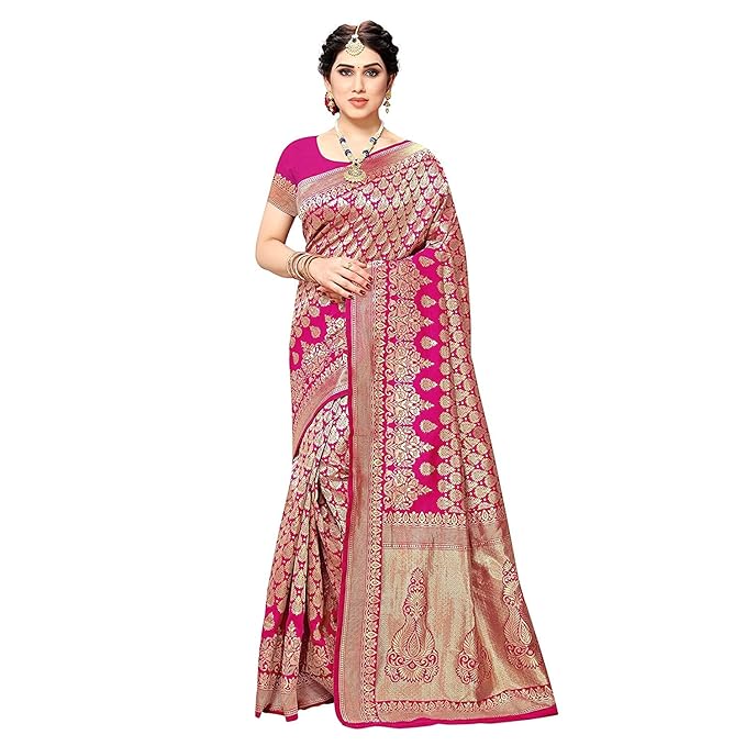 Yashika Women's Trendy Banarasi Kanjivaram Navy Color Art Silk Saree with Blouse Material