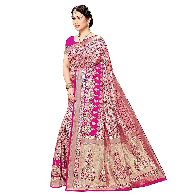 Yashika Women's Trendy Banarasi Kanjivaram Navy Color Art Silk Saree with Blouse Material