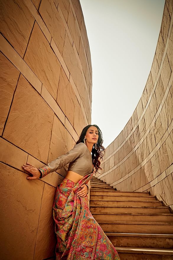 MADHUHANSH Kashmiri Cotton Patola Saree for Women | Cotton Saree | Sarees with Unstitched Blouse | Saree with Blouse Piece | Soft and Skin Friendly