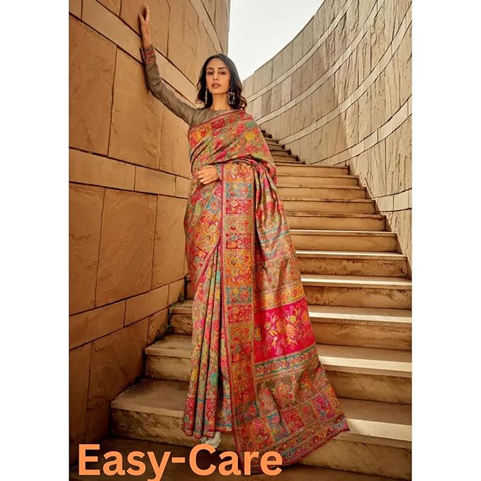 MADHUHANSH Kashmiri Cotton Patola Saree for Women | Cotton Saree | Sarees with Unstitched Blouse | Saree with Blouse Piece | Soft and Skin Friendly
