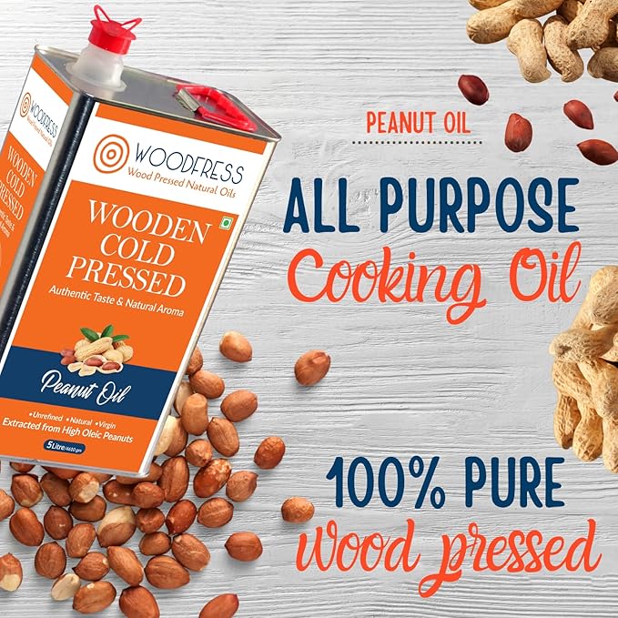 Cold Pressed Groundnut Oil 3 Litre - Extracted From 8Kg Red Java Peanuts For 3L Pure Woodpress Oil, Wood Pressed (Lakdi Ghani) Healthy Cooking Oil, 100% Natural Cold-Pressed Peanut Oil