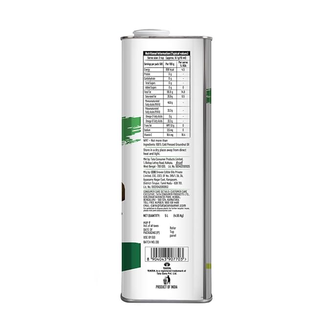 Unrefined Cold Pressed Groundnut (Peanut) Oil, Kolhu/Kacchi Ghani/Mara Chekku/Ganuga, Naturally Cholesterol Free, 5L, With Rich Aroma & Flavour of Real A1 Grade Groundnuts