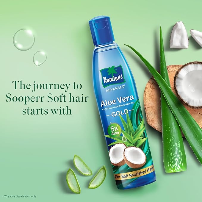Aloe Vera Enriched Coconut Hair Oil Gold | 5X Aloe Vera With Coconut | Makes Hair Sooperr Soft | 600ml