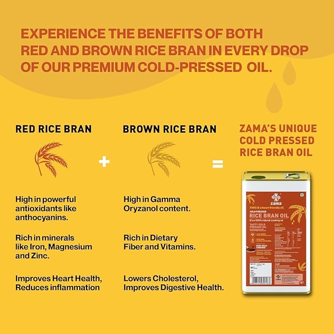 Organics Rice Bran Oil 5L | Cold Pressed Cooking Oil Suitable for Stir & Deep Frying | containing Oryzanol Improves Heart Health, Reduces Cholesterol, has Low Calorie