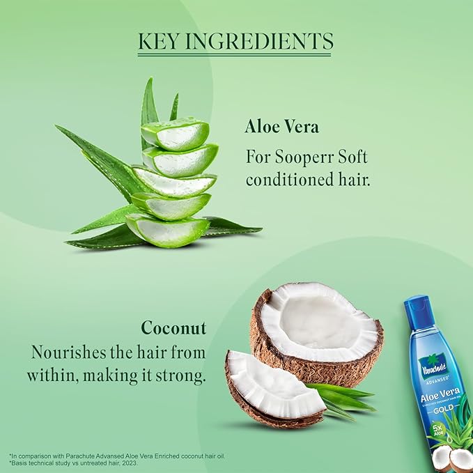 Aloe Vera Enriched Coconut Hair Oil Gold | 5X Aloe Vera With Coconut | Makes Hair Sooperr Soft | 600ml