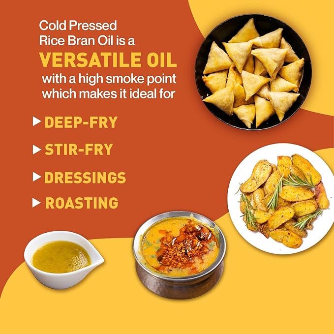Organics Rice Bran Oil 5L | Cold Pressed Cooking Oil Suitable for Stir & Deep Frying | containing Oryzanol Improves Heart Health, Reduces Cholesterol, has Low Calorie