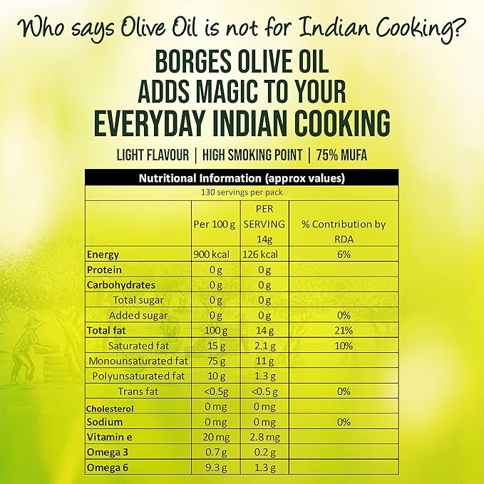 Olive Oil for Indian Cooking - 2 L |Extra Light |Packed in Spain |Light Flavour |75% MUFA | Ideal for daily cooking: deep fry, tadka, curries