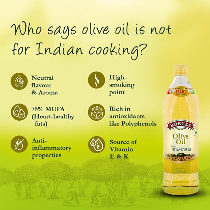 Olive Oil for Indian Cooking - 2 L |Extra Light |Packed in Spain |Light Flavour |75% MUFA | Ideal for daily cooking: deep fry, tadka, curries