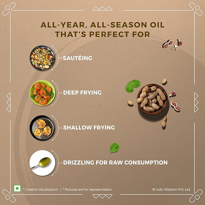 Wood Pressed Groundnut Oil 5 Liter (Cold Pressed Groundnut Oil - Extracted on Wooden Churner)