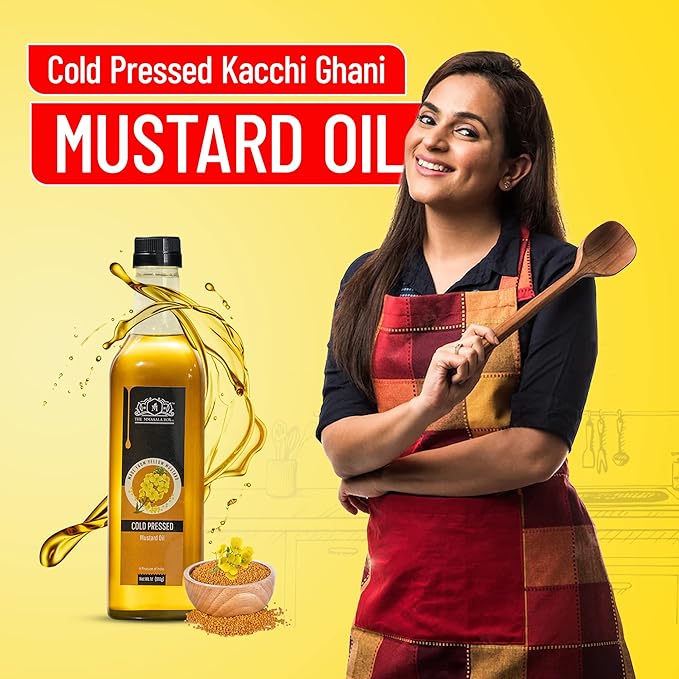 Natural Cold Pressed Yellow Mustard Oil - 1 L (Pack of 2) | Traditionally Extracted from Wooden Crusher| Cold Pressed Oils | All Natural | Chemical Free