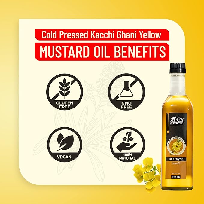 Natural Cold Pressed Yellow Mustard Oil - 1 L (Pack of 2) | Traditionally Extracted from Wooden Crusher| Cold Pressed Oils | All Natural | Chemical Free