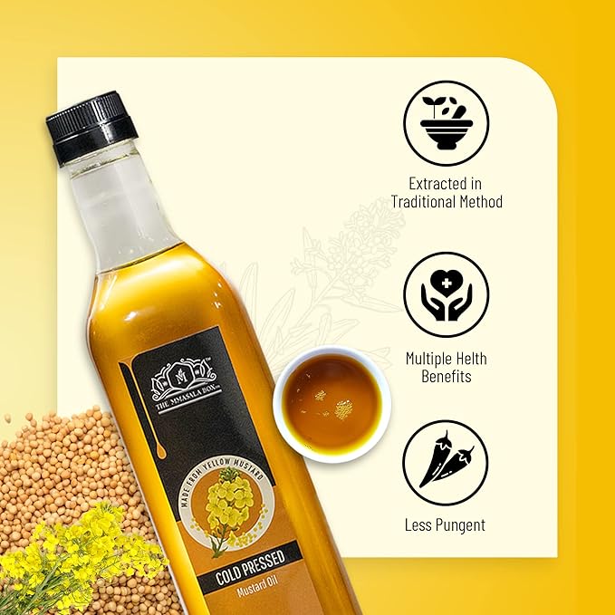 Natural Cold Pressed Yellow Mustard Oil - 1 L (Pack of 2) | Traditionally Extracted from Wooden Crusher| Cold Pressed Oils | All Natural | Chemical Free