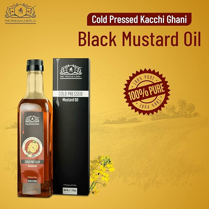 Natural Cold Pressed Kacchi Ghani Black Mustard Oil 1 L (Pack of 1), Kali Sarso ka Tel, Plastic Bottle, Kolhu, Chekku, Cholestrol Free, Vegan Cooking Oil, Preservative and Gluten Free