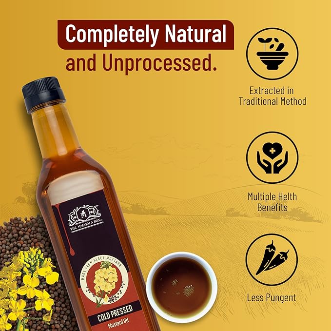 Natural Cold Pressed Kacchi Ghani Black Mustard Oil 1 L (Pack of 1), Kali Sarso ka Tel, Plastic Bottle, Kolhu, Chekku, Cholestrol Free, Vegan Cooking Oil, Preservative and Gluten Free