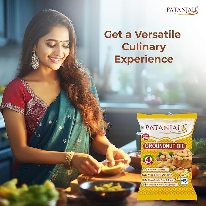 Groundnut Oil, Kacchi Ghani, Virgin, Unrefined, Cold pressed, Edible Oil for Cooking, Baking & Frying for Rich Flavour & Nutrition 750Gm Pouch/770Gm