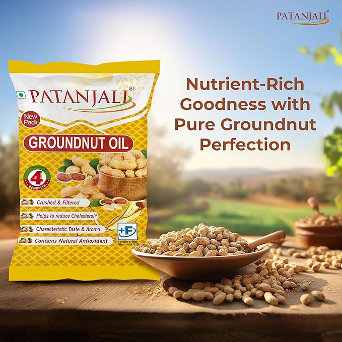 Groundnut Oil, Kacchi Ghani, Virgin, Unrefined, Cold pressed, Edible Oil for Cooking, Baking & Frying for Rich Flavour & Nutrition 750Gm Pouch/770Gm