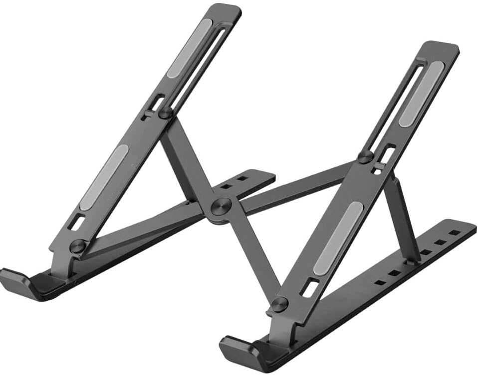 EDNITA Laptop Stand for Desk Holder Computer Portable Foldable Adjustable Notebook Stands, Aluminium Metal MacBook Stand, Compatible with 10-15.6 Inch Laptops, iPad-Grey Black