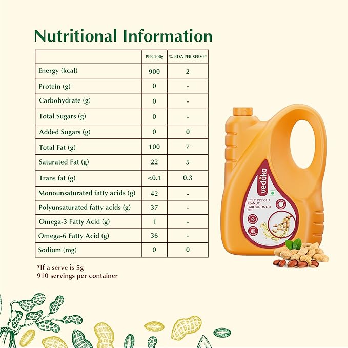 Vedaka Cold Pressed Groundnut (Peanut) Oil, 5 liters