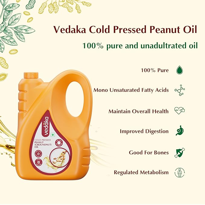 Vedaka Cold Pressed Groundnut (Peanut) Oil, 5 liters