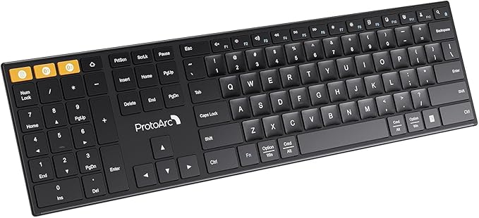 ProtoArc 2.4G Wireless Left-Handed Keyboard, XK21 Bluetooth Ultra-Thin Keyboard, Rechargeable Silent with Three Multi-Device, Windows/Mac/Android-Black'25