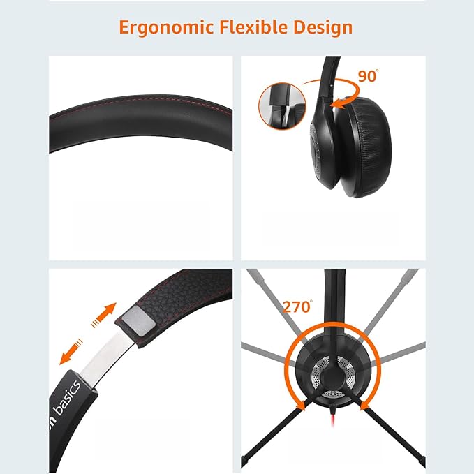 Amazon Basics Pro Series Wired USB On Ear Headset with Mic | 40 mm Driver | Computer/PC or Laptop Headphone | Noise Cancellation Microphone | in-line Control for Home, Office, Teams or Zoom, Black