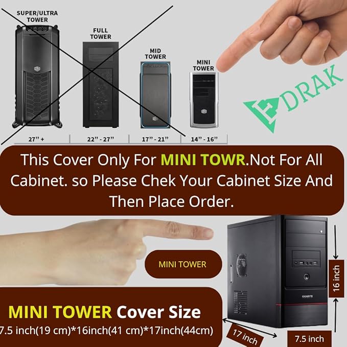 EDRAK Polyester PREMIUM PC Computer CPU Cover For Dustproof Waterproof Skechproof | 7.5W x 16H x 17D Inch/19W x 41H x 44D CM Desktop CPU MINI TOWER Accessories(BLK)