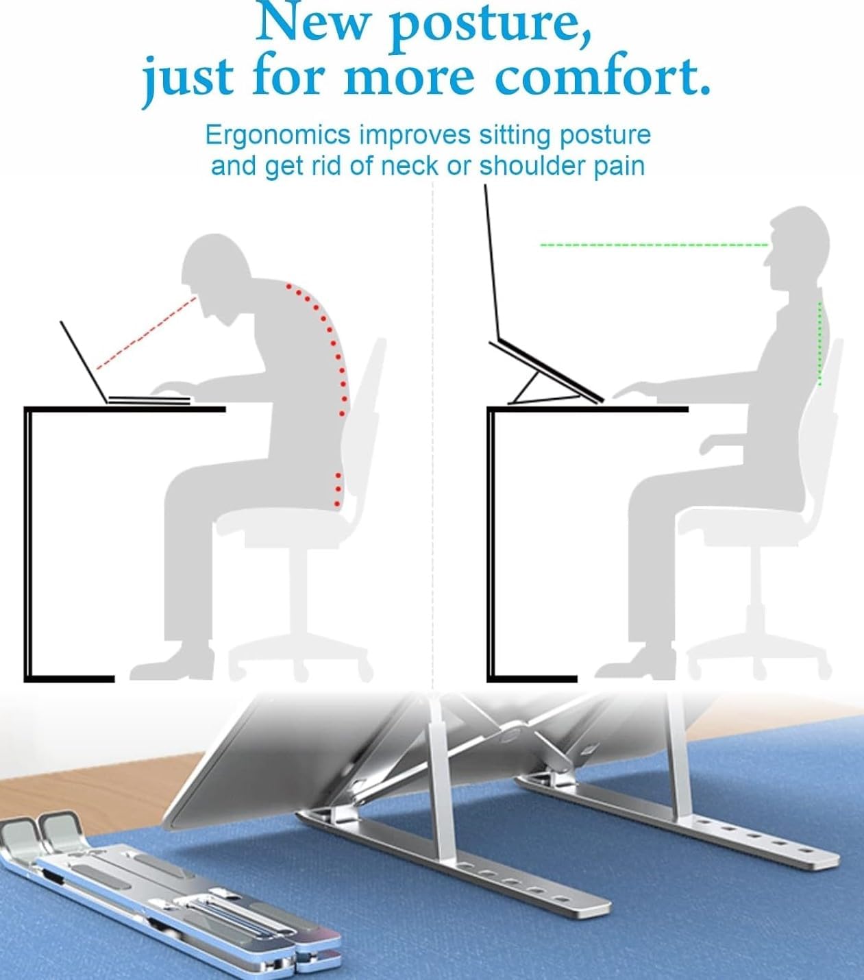 EDNITA Laptop Stand for Desk Holder Computer Portable Foldable Adjustable Notebook Stands, Aluminium Metal MacBook Stand, Compatible with 10-15.6 Inch Laptops, iPad-Grey Black