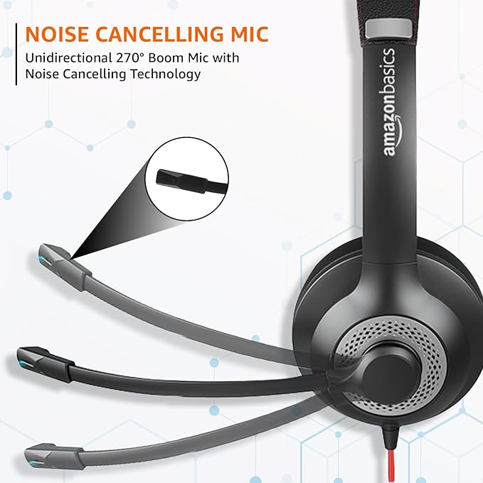 Amazon Basics Pro Series Wired USB On Ear Headset with Mic | 40 mm Driver | Computer/PC or Laptop Headphone | Noise Cancellation Microphone | in-line Control for Home, Office, Teams or Zoom, Black