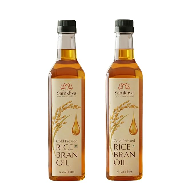 Cold Pressed Rice Bran Oil 2 Litre (Pack of 2 X 1L) | Heart-Friendly, Antioxidant-Rich, Low in Cholesterol & Trans Fats | High Smoke Point, Ideal for Frying, Sauteing & Baking
