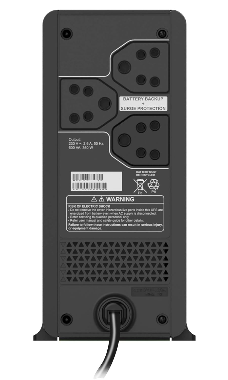 APC Back-UPS BX600C-IN 600VA / 360W, 230V, UPS System, an Ideal Power Backup & Protection for Home Office, Desktop PC & Home Electronics