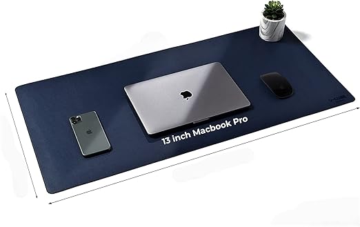 Premium Vegan Leather Desk Mat 90X45cm 2.4mm Thick&Padded|Laptop Mat/Extended Mouse Pad/Stitched, Reversible, Sturdy Deskspread with High Tear/Peel Strength|Anti-Slip,Splash-Proof|Blue