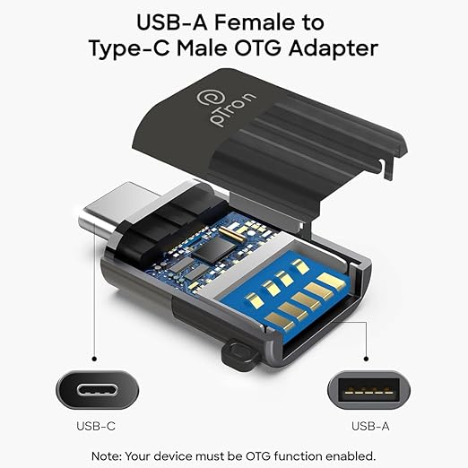 pTron Nexo USB 3.0 to Type C OTG Adaptor, 5Gbps High Speed Data Transfer, Compatible for All Type C Devices, Smartphones/Laptops/Tablets/Chargers, Sleek & Compact Design & Metal Alloy Build (Black)