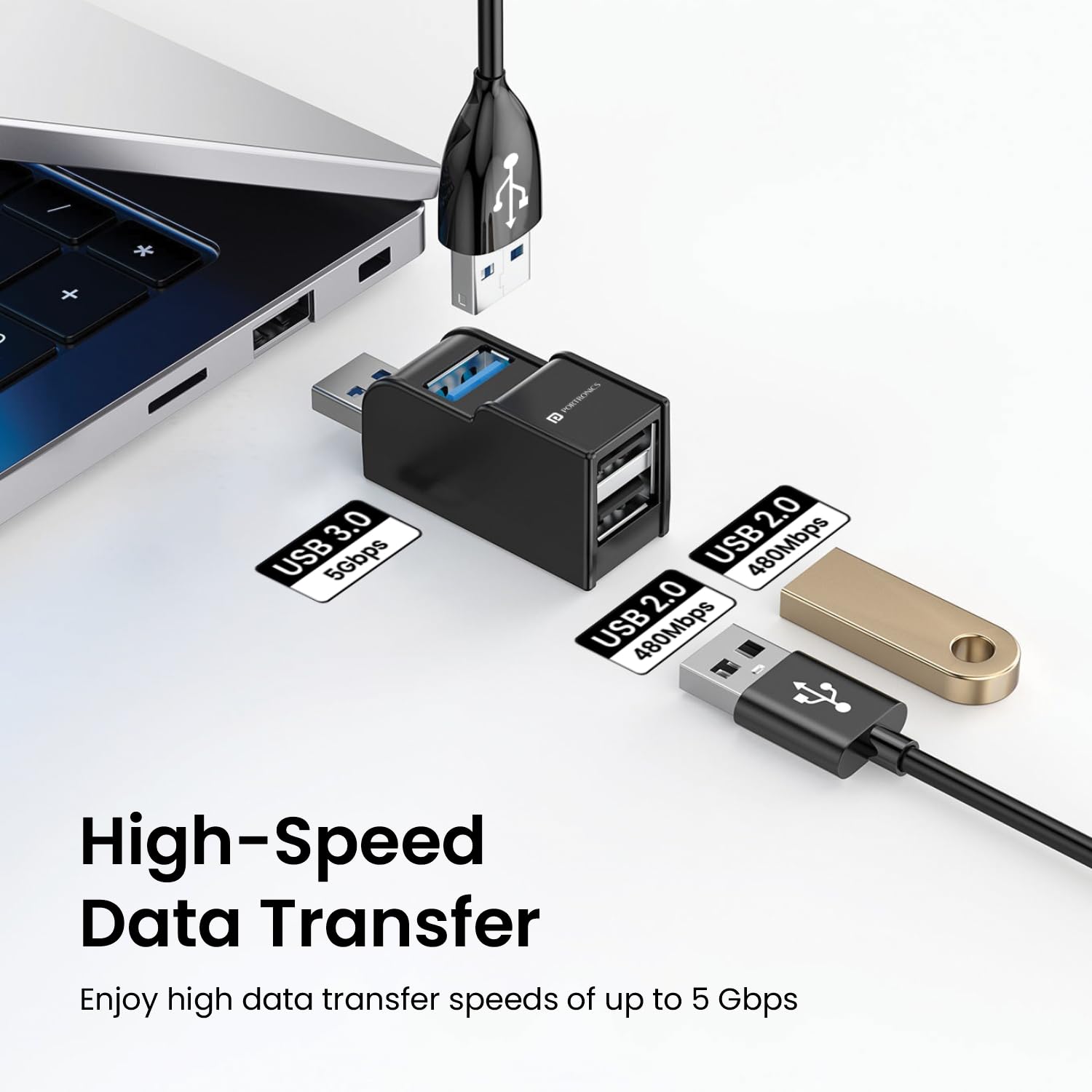 Portronics Mport 3A USB Hub Dock (3-in-1), Multiport Adapter with USB 3.0 & 2-Port USB 2.0, Upto 5 Gbps High Data Transfer Speed for PC, Laptop & Mac (Black)
