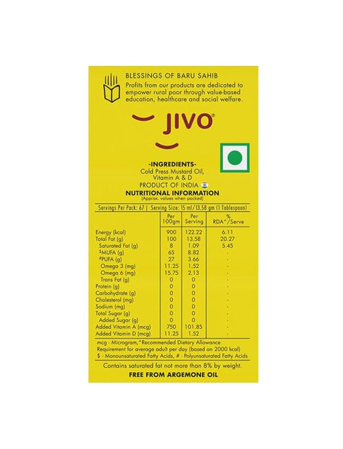 Cold Pressed Kachi Ghani Chemical Free Mustard Daily Cooking Oil, 1 Litre | Recommended for Roasting, Frying, Baking All type of Cuisines