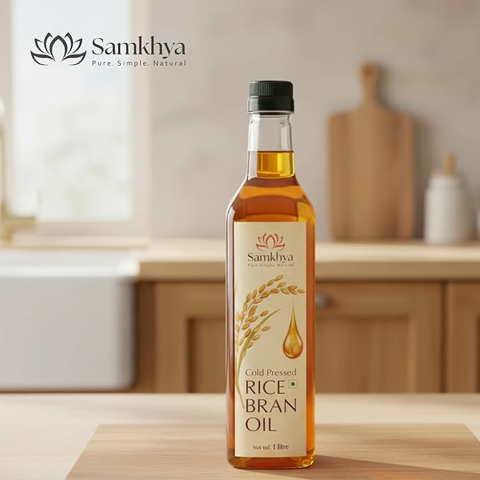 Cold Pressed Rice Bran Oil 2 Litre (Pack of 2 X 1L) | Heart-Friendly, Antioxidant-Rich, Low in Cholesterol & Trans Fats | High Smoke Point, Ideal for Frying, Sauteing & Baking