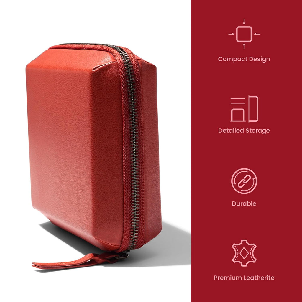 DailyObjects Leather Large Travel Digital Electronic Accessories Storage Bag,Portable Gadget Organizer Case,Tech Kit Pouch For Cables,Drive,Charger,Adapters,Power Bank,Charger Wire Organizer (Red)