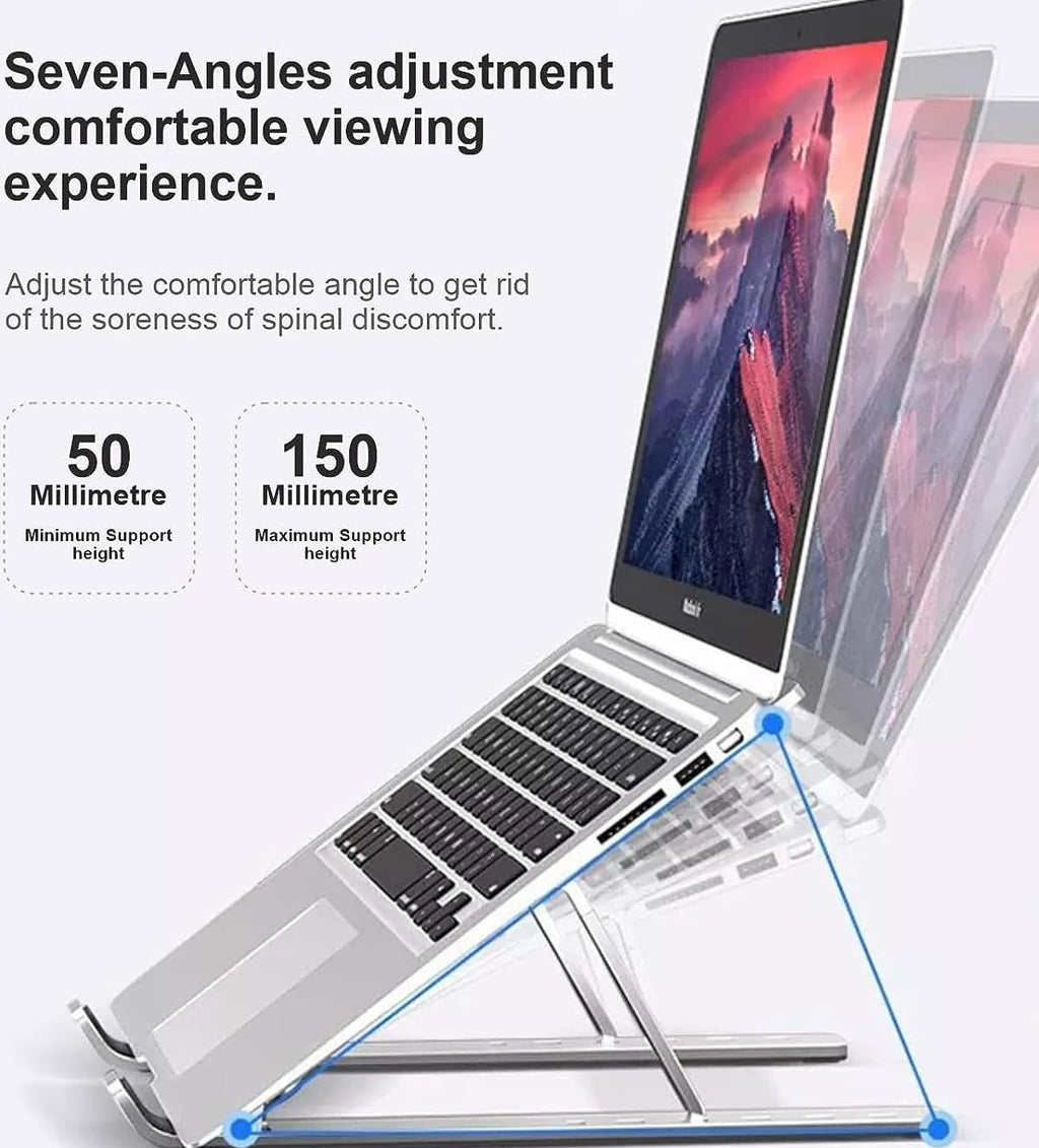 EDNITA Laptop Stand for Desk Holder Computer Portable Foldable Adjustable Notebook Stands, Aluminium Metal MacBook Stand, Compatible with 10-15.6 Inch Laptops, iPad-Grey Black