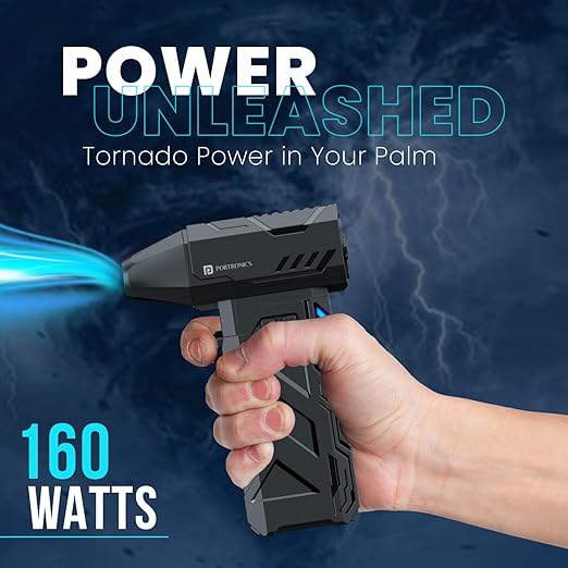 Portronics Tornado, Mini Handheld High Speed Air Duster, Rechargeable Type-C, for Cleaning Computers, Cars, Backyard and Home Appliances, Cordless & Compact, Adjustable Speed, Up to 130000 RPM (Black)