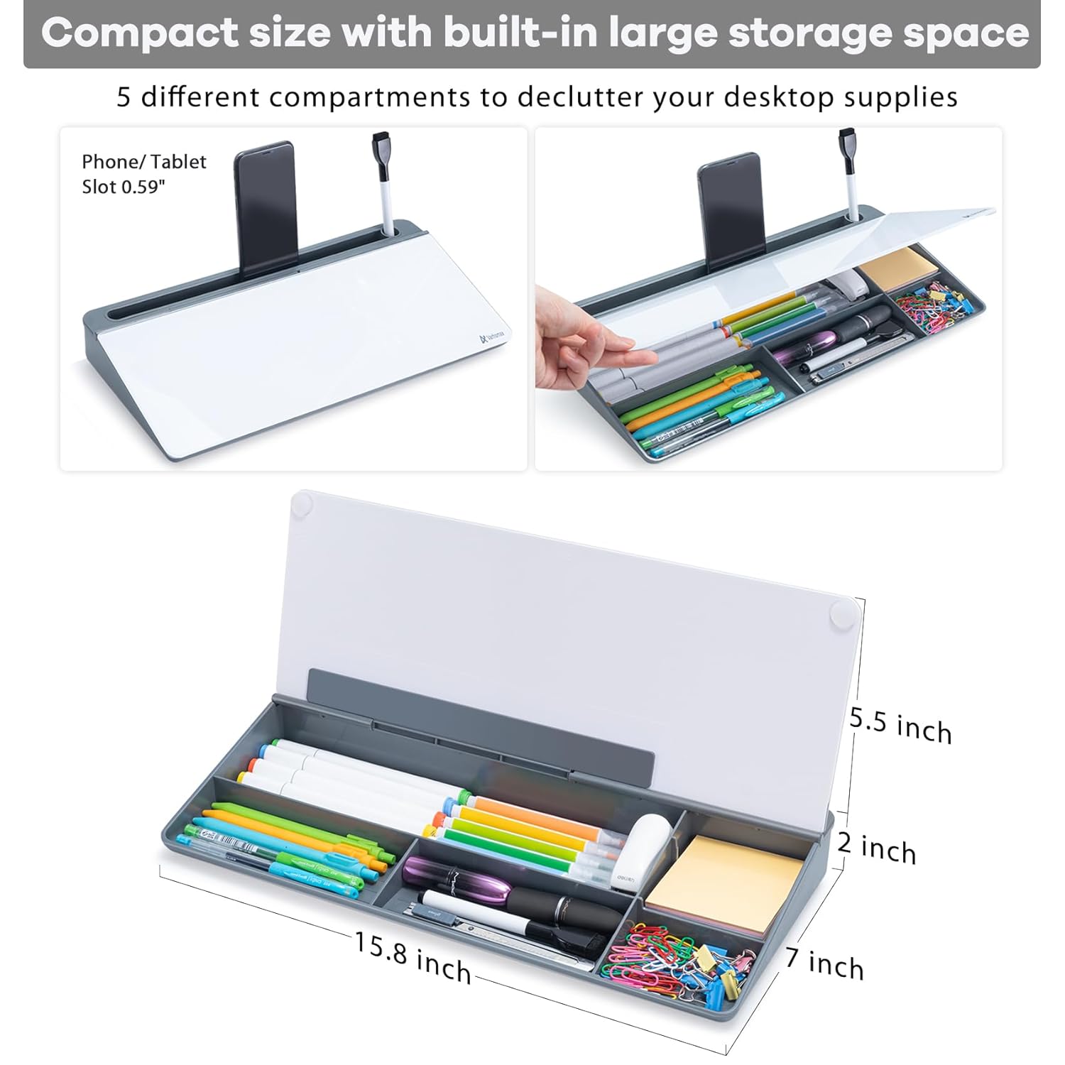 Varhomax Dry Erase Desktop Glass Whiteboard,Varhomax Dry Erase Computer Desk Pad To-Do List Memo Notepad For Desk Computer Keyboard Stand With Storage Caddy For Home Office And School Supplies(Gray)