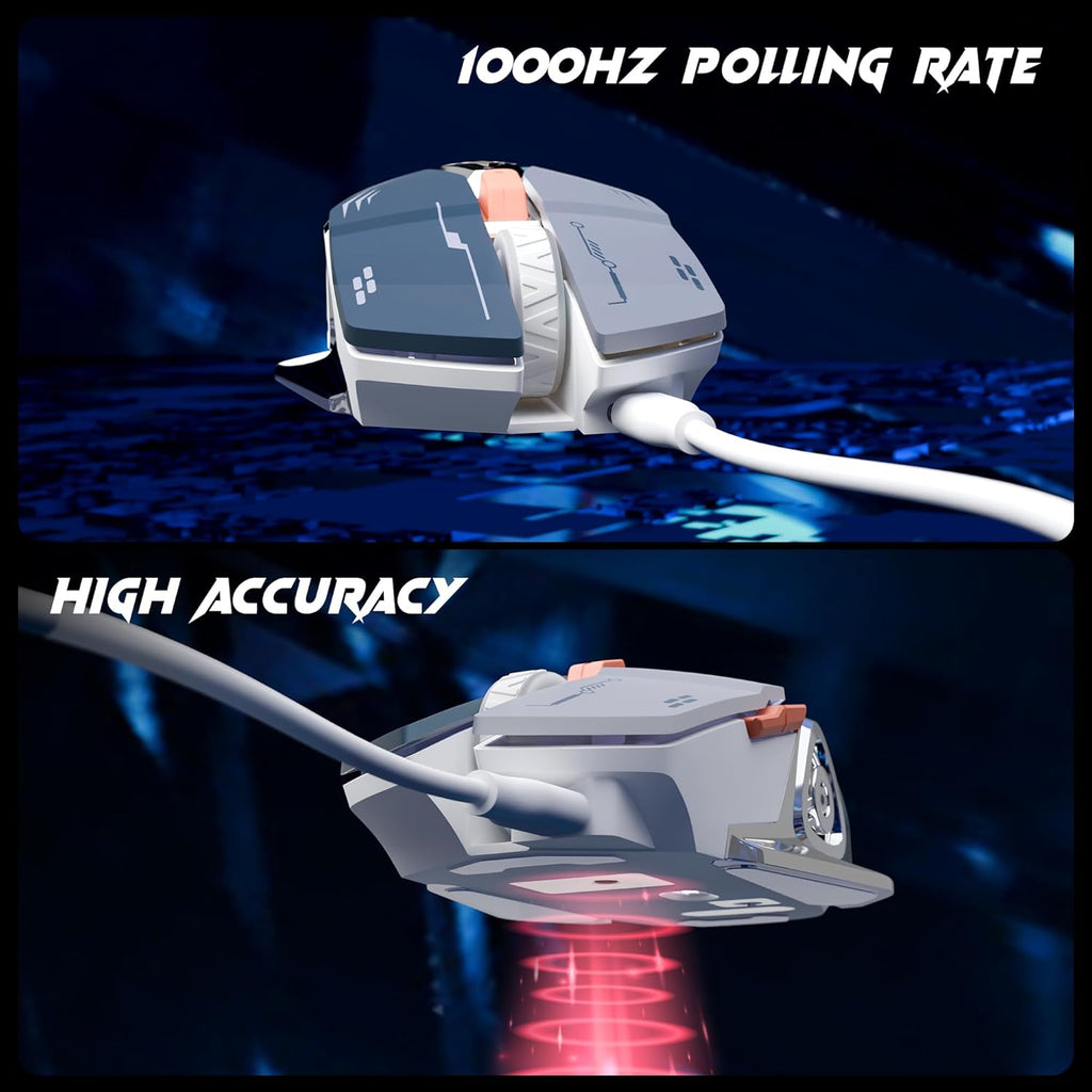 ZEBRONICS Transformer M Plus Wired Gaming Mouse, Up to 12800 DPI, 6 Buttons with a 6-Level DPI Switch, 8 RGB Modes, 1000Hz Polling Rate, 1.5m Detachable Cable, Gaming Grade Sensor (Grey + Blue)