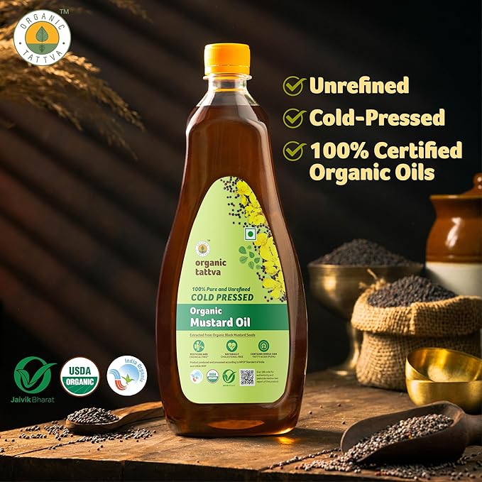 Mustard Oil 1 Ltr | Cold Pressed Mustard Oil 1 Litre, Unrefined & Natural Sarso Oil for Healthy Cooking