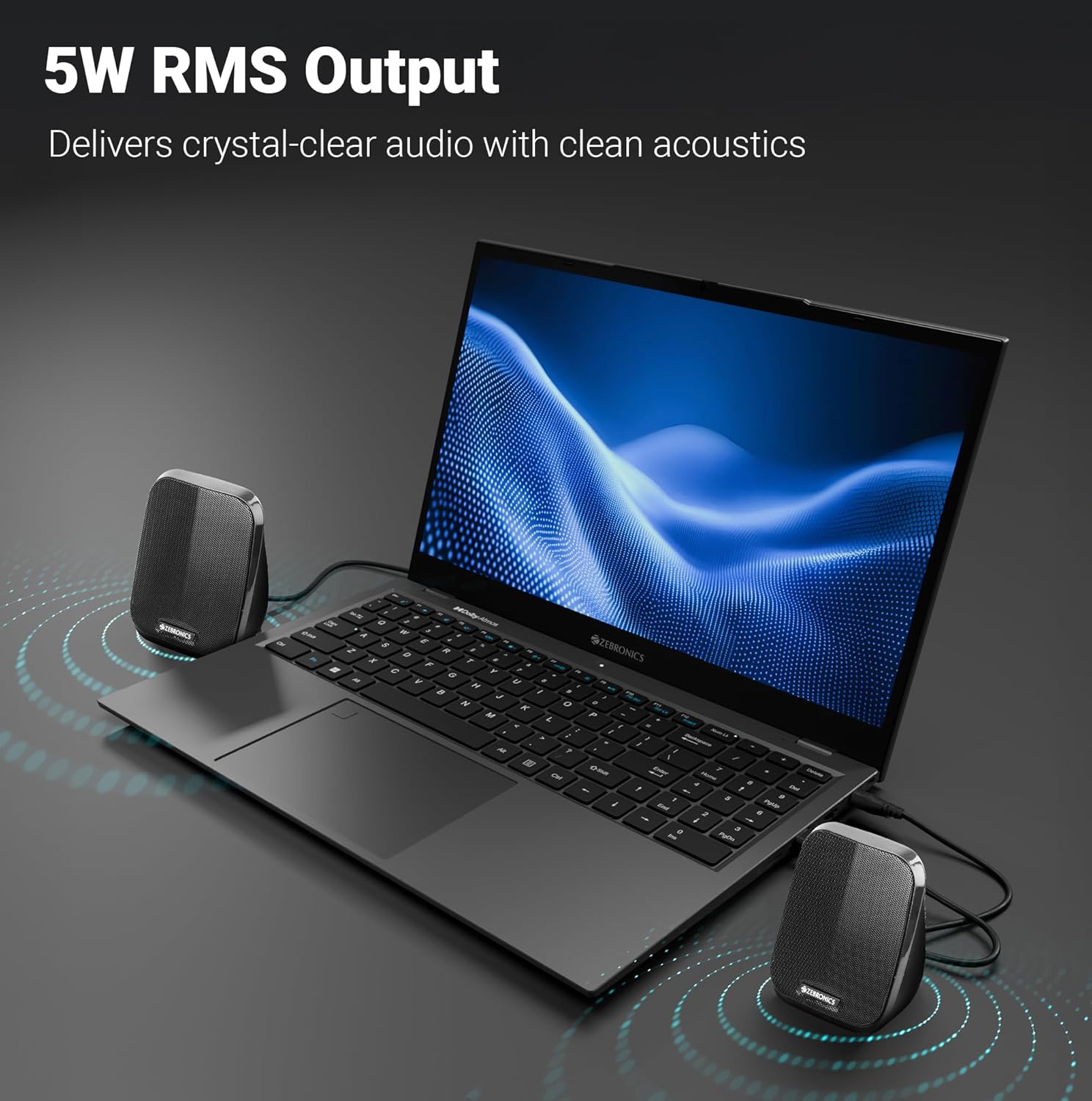 ZEBRONICS Fame, 2.0 USB Computer Speakers, 5 Watts, USB Powered, AUX, Volume Control Pod for PC, Laptops, Desktop