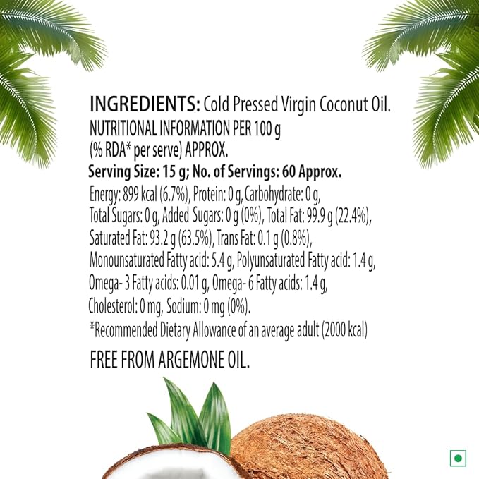 Multipurpose Cold Pressed Virgin Coconut Oil 1L|100% Pure,Unrefined,Kolhu/Kacchi Ghani/Mara Chekku/Ganuga|Rich Aroma & Flavour Of Coconuts|For Daily Cooking,Massage,Hair,Skin & Baby Care